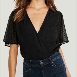 Abercrombie & Fitch Black Flutter Sleeve V Neck Blouse Thong Bodysuit